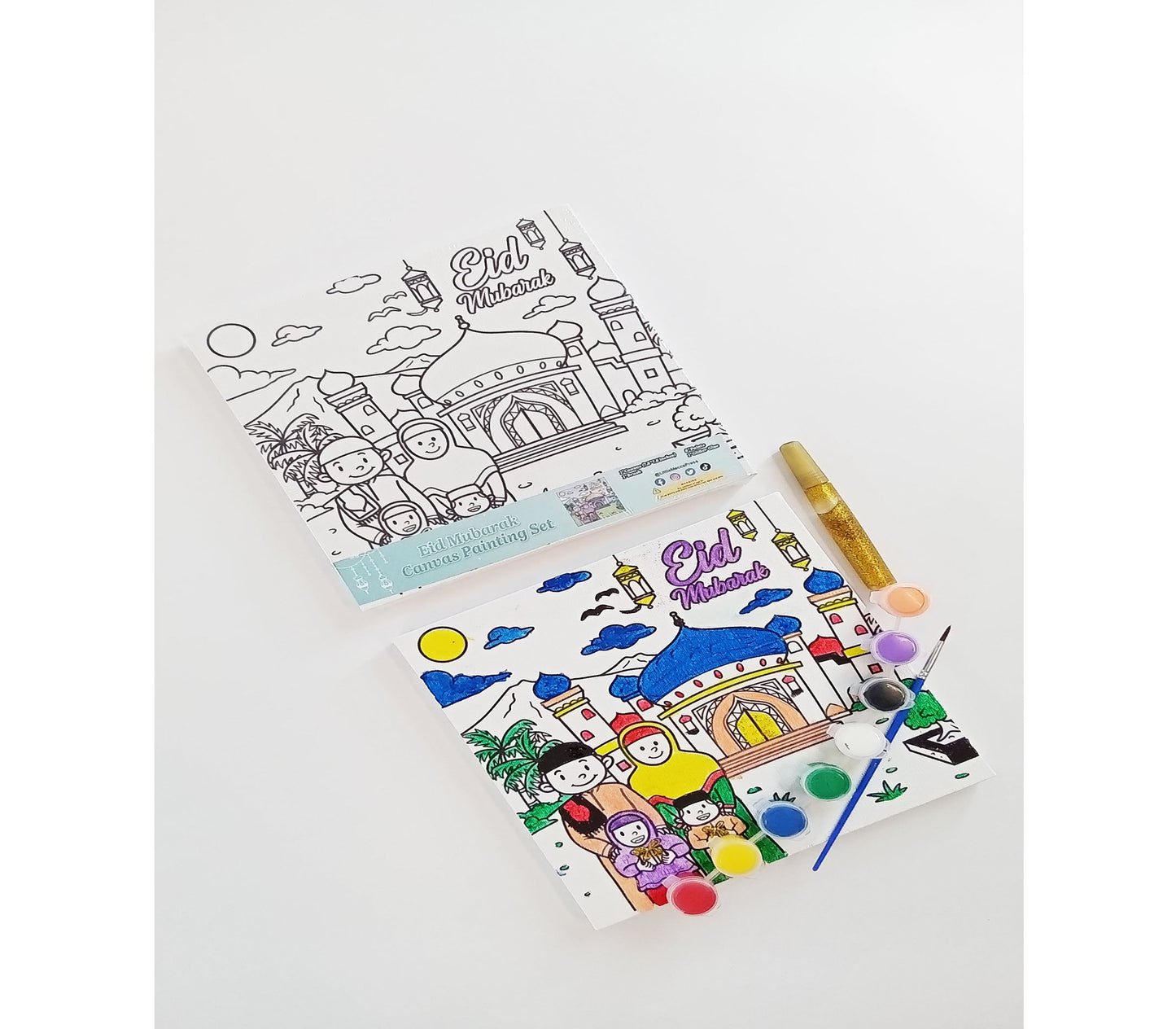 Eid Mubarak Children's Canvas Paint Set With 8 Vibrant Paints