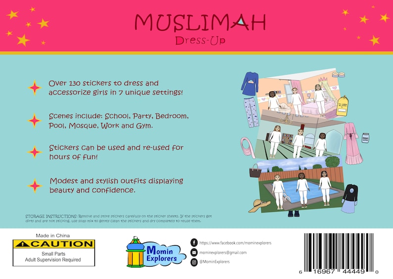 Reusable Dress-up Sticker Set, Islamic gifts, Eid, ramadan stickers, hijab, abaya, modest fashion swim, Muslim doll, decoration, paper dolls By Momin Explores (Copy)