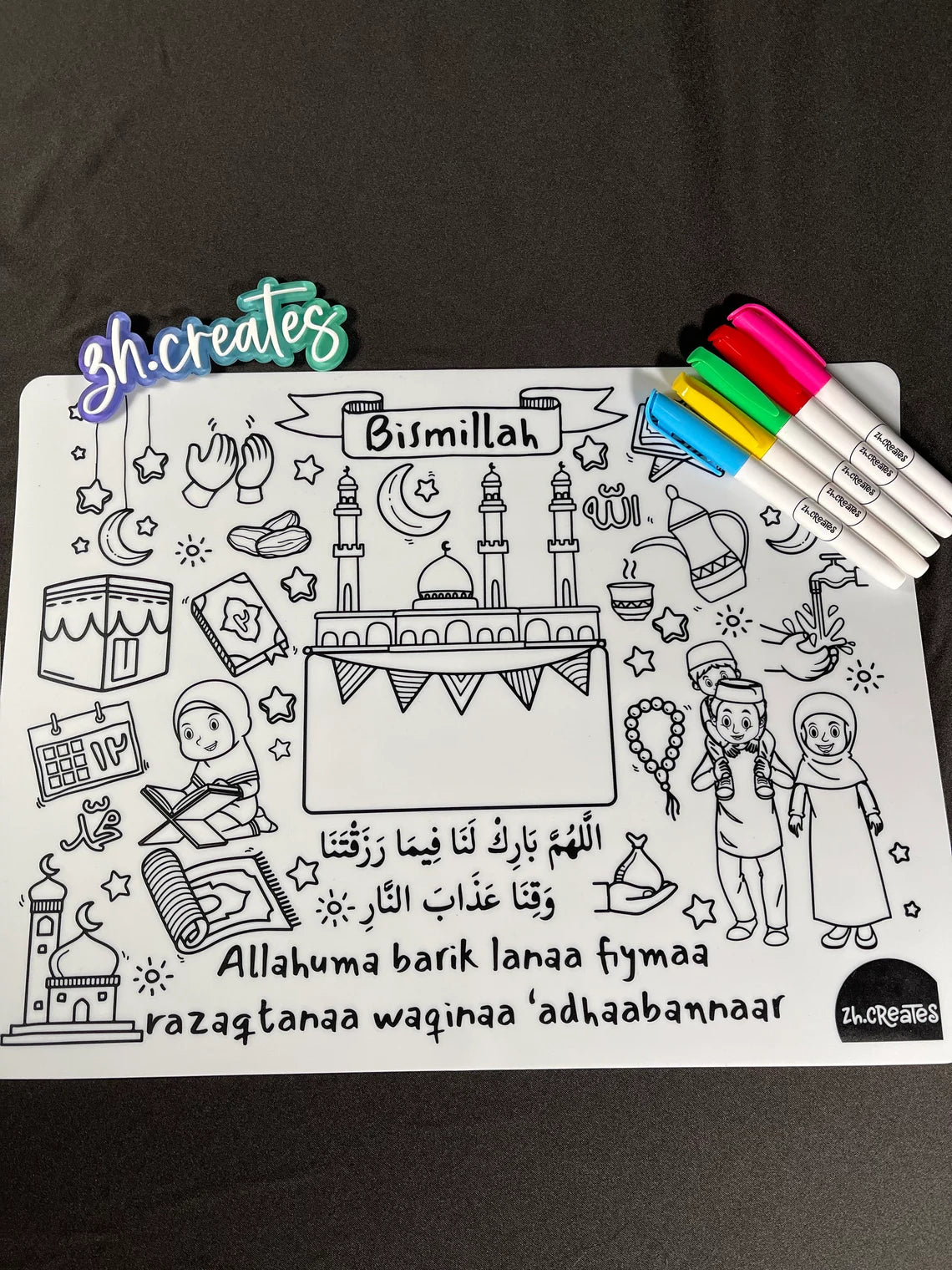 Washable Ramadan Coloring Silicone Placemat | Ramadhan Coloring Placemat by ZH Creates