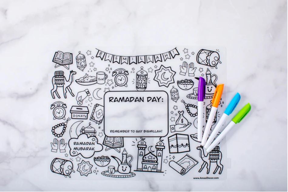 Washable Ramadan Coloring Silicone Placemat | Ramadhan Coloring Placemat -- by Amasi