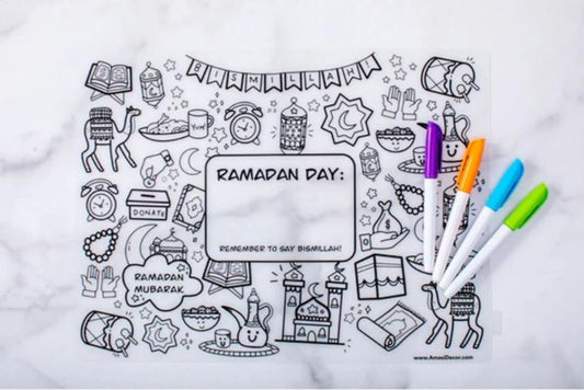 Washable Ramadan Coloring Silicone Placemat | Ramadhan Coloring Placemat